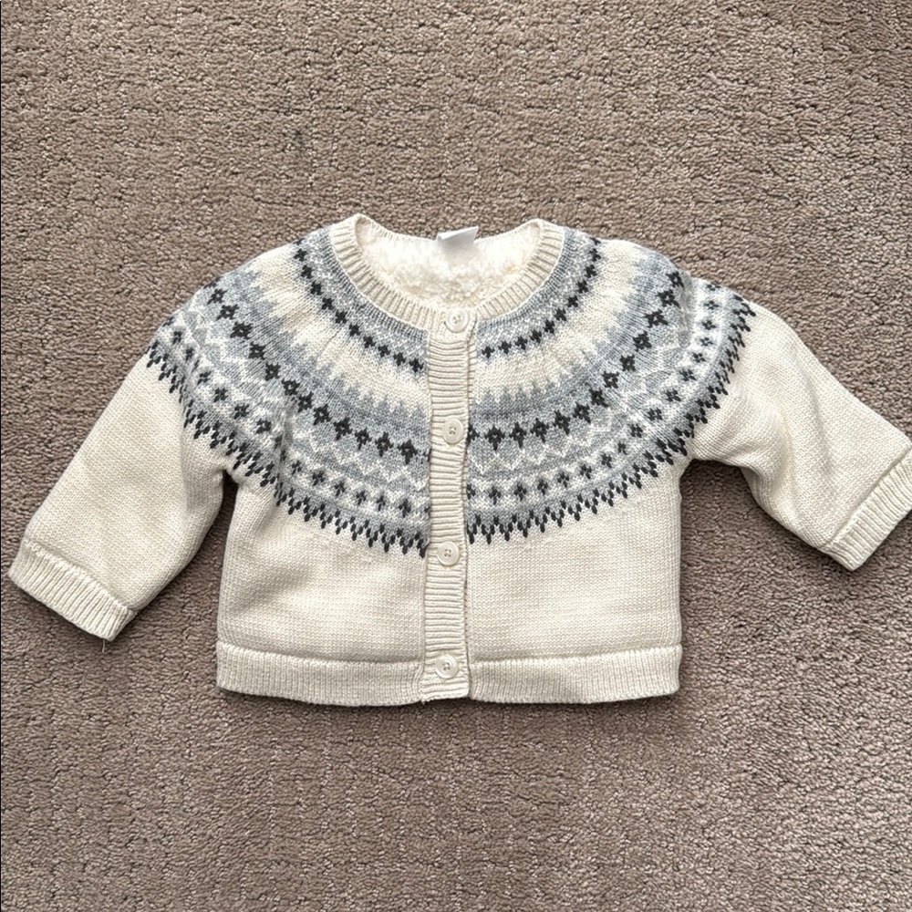 Cream and Gray Kids Cardigan 3-6 months